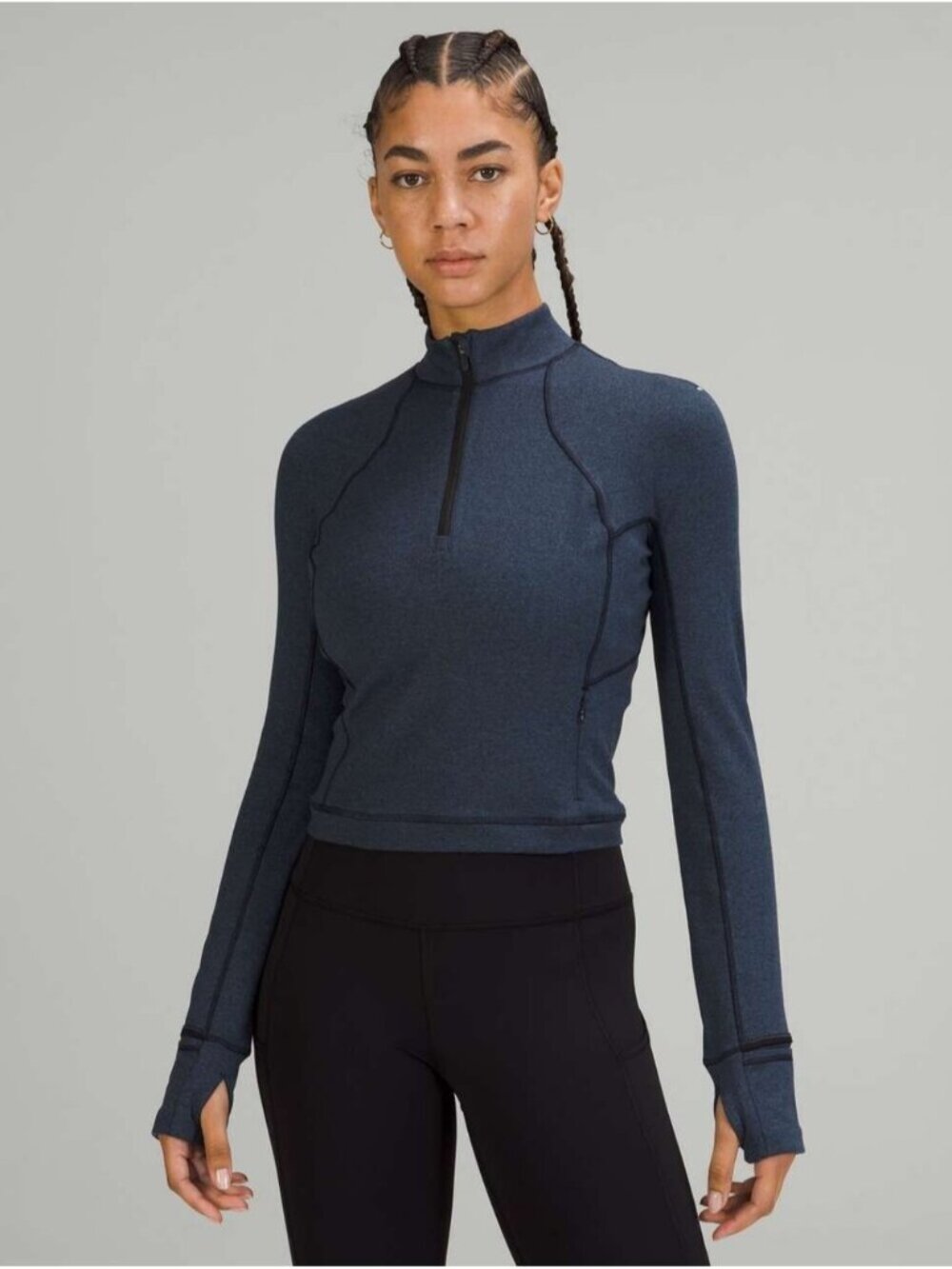 Lululemon Its Rulu Run Cropped Half-Zip Heathered True Navy / Black